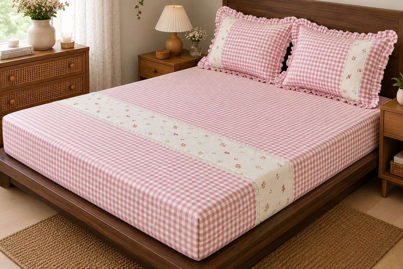 🤍 Gingham Check Pure Cotton Bedcover 🛏️ - Image 3