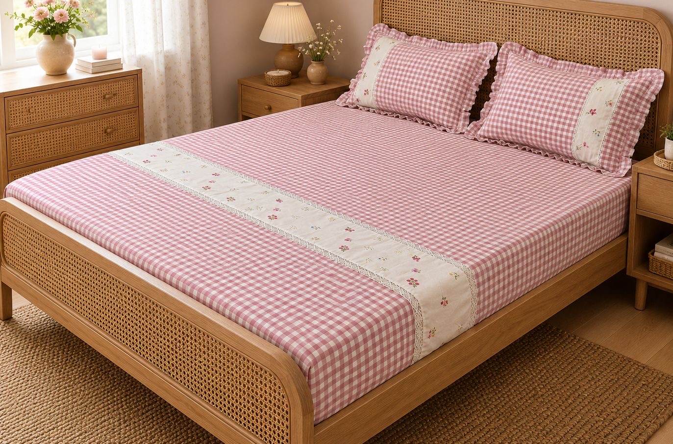 🤍 Gingham Check Pure Cotton Bedcover 🛏️ - Image 5