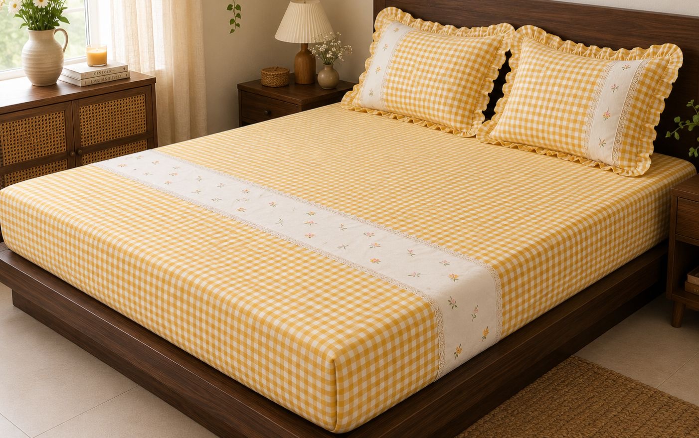 🤍 Gingham Check Pure Cotton Bedcover 🛏️
