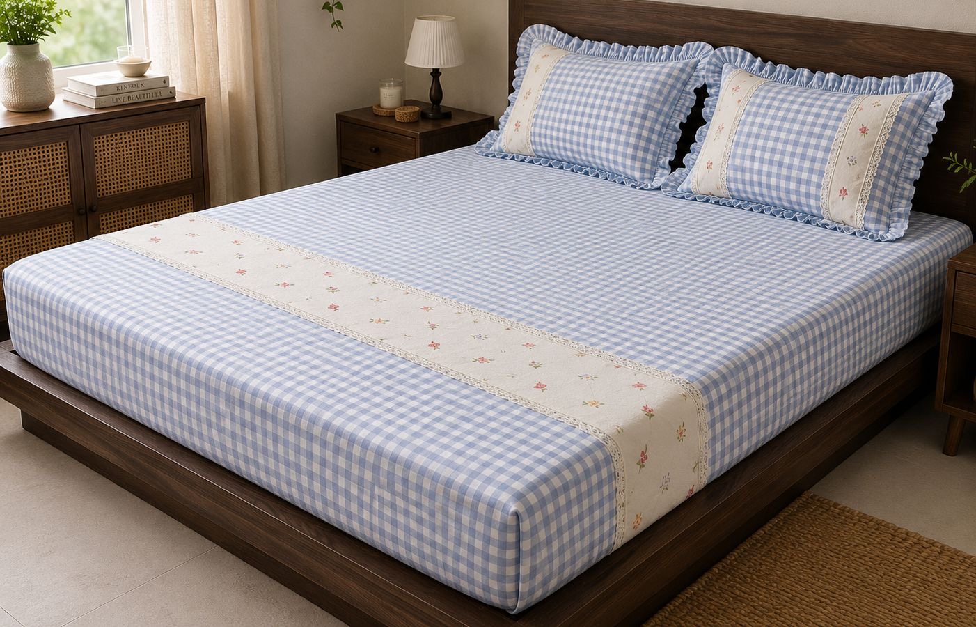 🤍 Gingham Check Pure Cotton Bedcover 🛏️ - Image 4