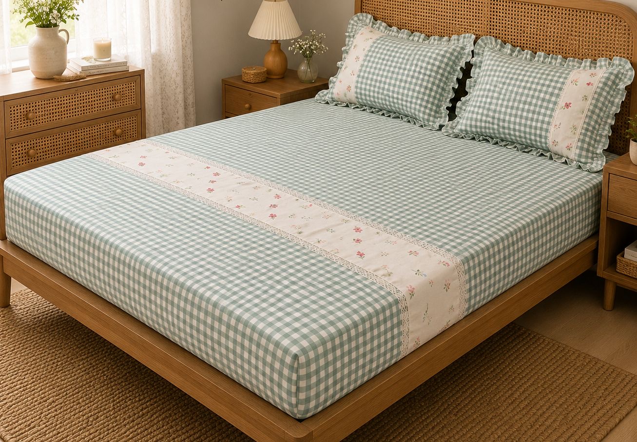 🤍 Gingham Check Pure Cotton Bedcover 🛏️ - Image 6