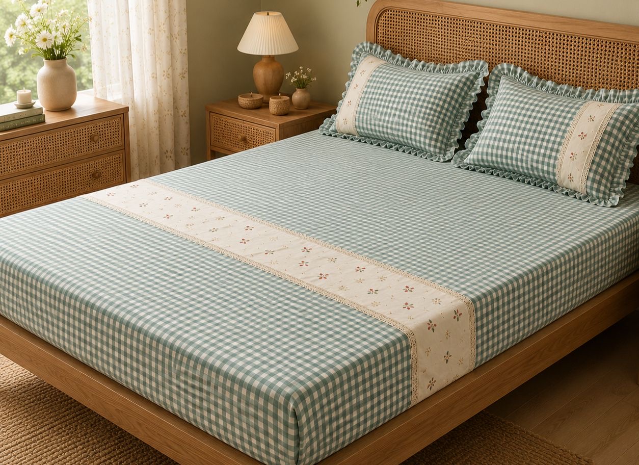 🤍 Gingham Check Pure Cotton Bedcover 🛏️ - Image 2