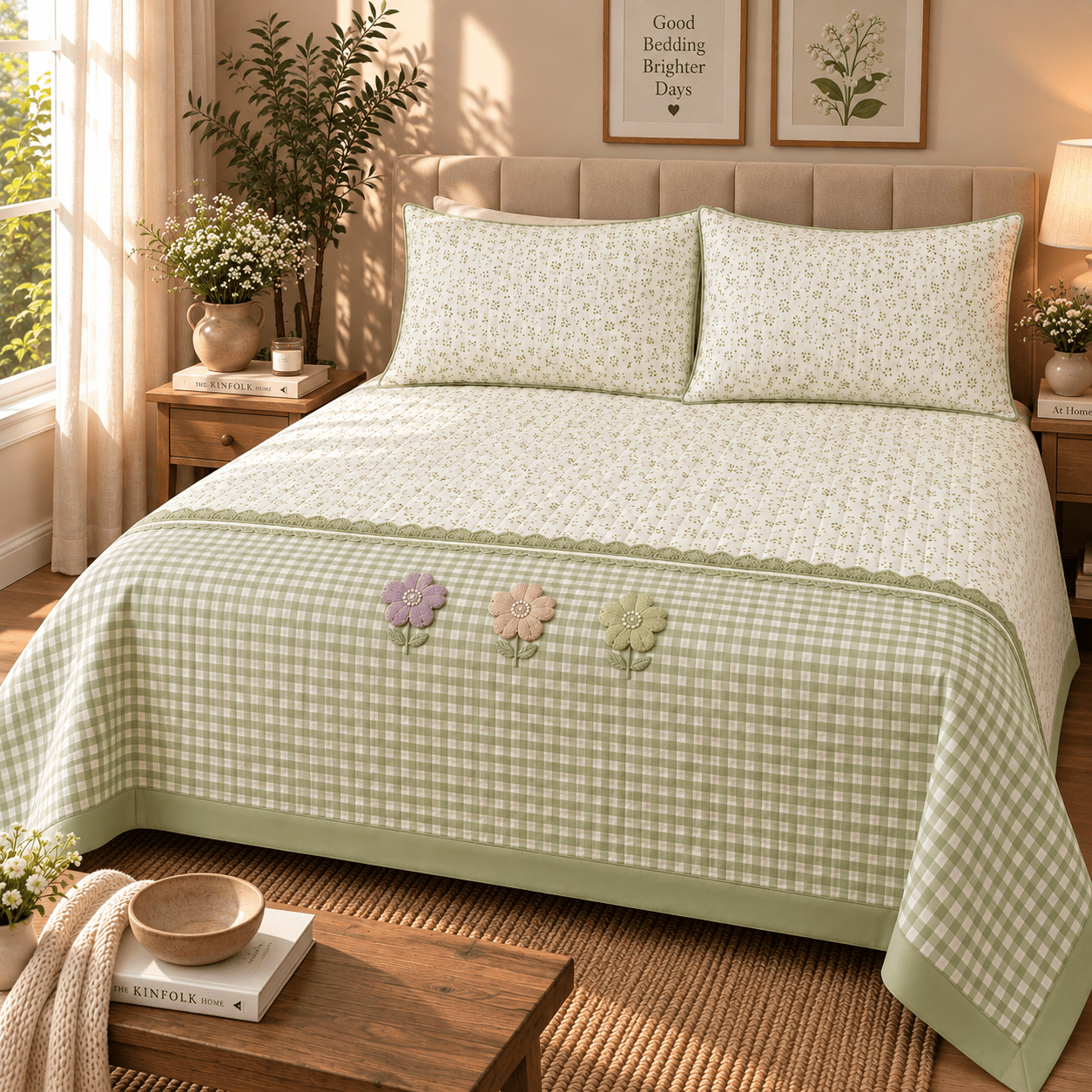 SAGE GREEN | PINTEREST BEDCOVER | KING SIZE | QUILTED BEDCOVER