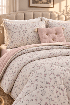PINTEREST SET | TEXTURED COTTON | 1 KING SIZE PLAIN BEDSHEET | 2 DETAILED PILLOW CASES | 1 COMFORTER | 1 AESTHETIC CUSHION