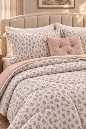 PINTEREST SET | TEXTURED COTTON | 1 KING SIZE PLAIN BEDSHEET | 2 DETAILED PILLOW CASES | 1 COMFORTER | 1 AESTHETIC CUSHION