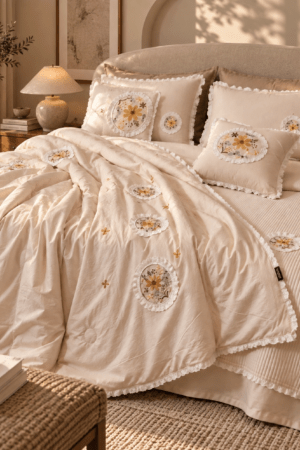 LIGHT BEIGE | 6 PIECE BEDDING SET | WEDDING SETS | KING SIZE