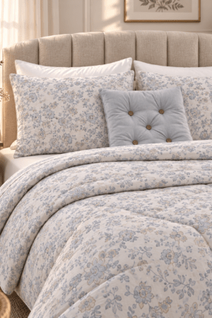 PINTEREST SET | TEXTURED COTTON | 1 KING SIZE PLAIN BEDSHEET | 2 DETAILED PILLOW CASES | 1 COMFORTER | 1 AESTHETIC CUSHION
