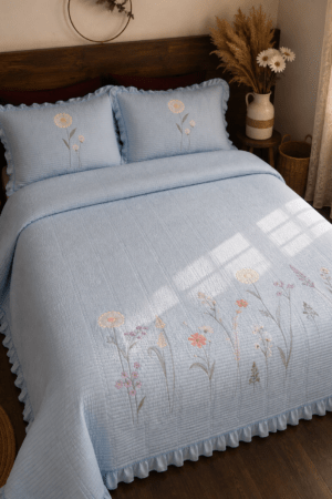 ICE BLUE | EMBROIDERED BEDCOVER | KING SIZE