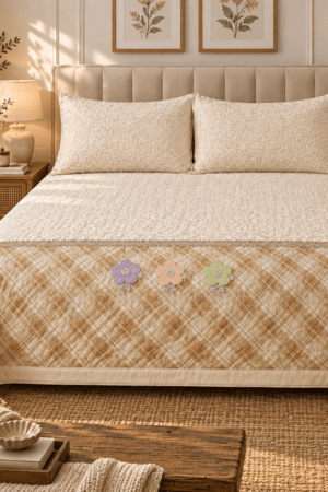 PINTEREST BEDCOVER | BEIGE | KING SIZE | FLOWER PATCHWORK