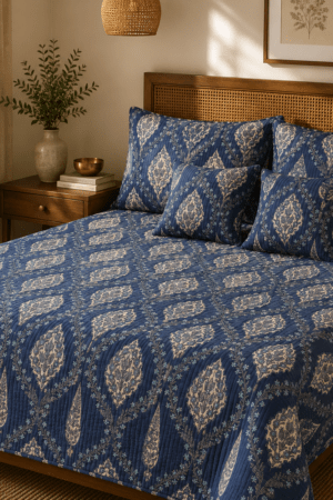NAVY BLUE | AJRAKH 5 PIECE SET | PURE COTTON | 90*108 INCHES