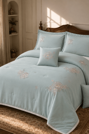 ICE BLUE | EMBROIDERED COMFORTER SET | 6 PIECE SET | BUTTER COTTON