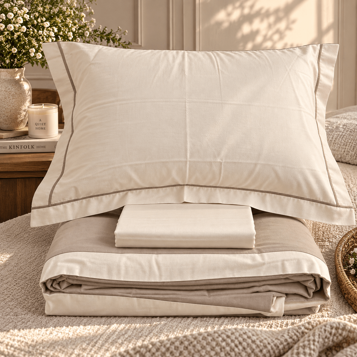 BIEGE BROWN | 300 TC | 4 PIECE BEDDING SET | PURE EGYPTIAN COTTON | KING SIZE - Image 2