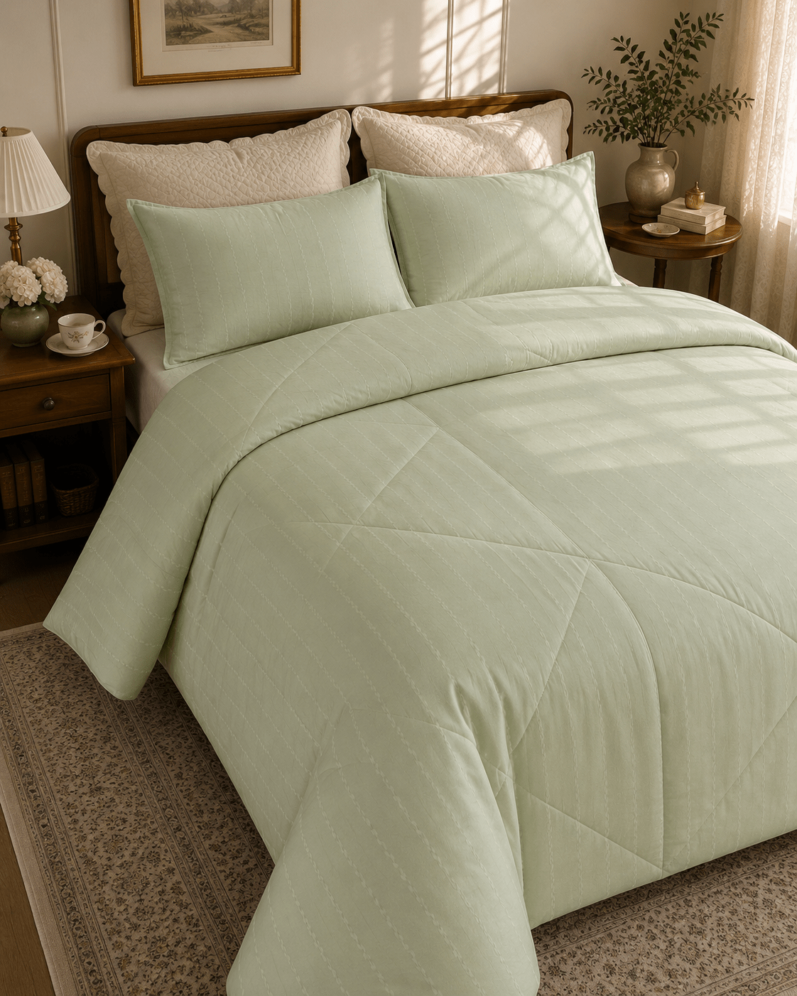 | SAGE GREEN | JACQUARD COMFORTER SET| 4 PIECE SET