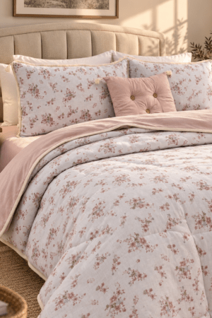 PINTEREST SET | TEXTURED COTTON | 1 KING SIZE PLAIN BEDSHEET | 2 DETAILED PILLOW CASES | 1 COMFORTER | 1 AESTHETIC CUSHION