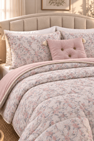 PINTEREST SET | TEXTURED COTTON | 1 KING SIZE PLAIN BEDSHEET | 2 DETAILED PILLOW CASES | 1 COMFORTER | 1 AESTHETIC CUSHION