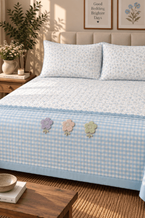 BLUISH FLORAL | KING SIZE | QUILTED BEDCOVER
