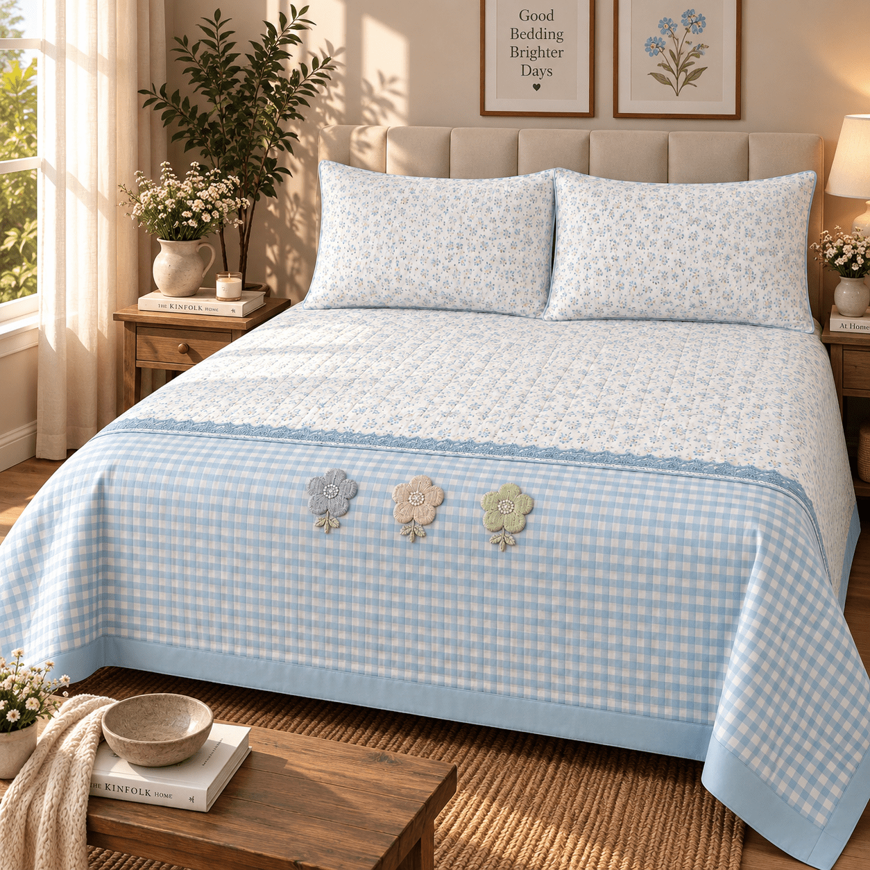 BLUISH FLORAL | KING SIZE | QUILTED BEDCOVER