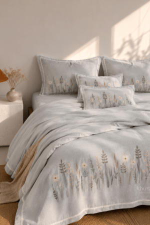 ORGANIC TEXTURE | 6 PIECE SET | KING SIZE | EMBROIDERY | ELEGANT | ICE GREY