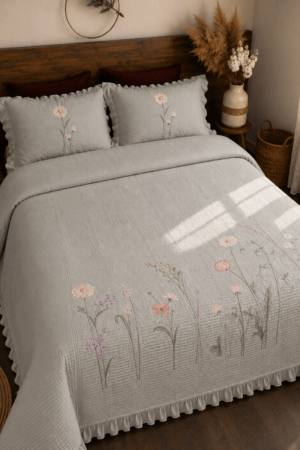 GREY | EMBROIDERED BEDCOVER | KING SIZE | QUILTED BEDCOVER