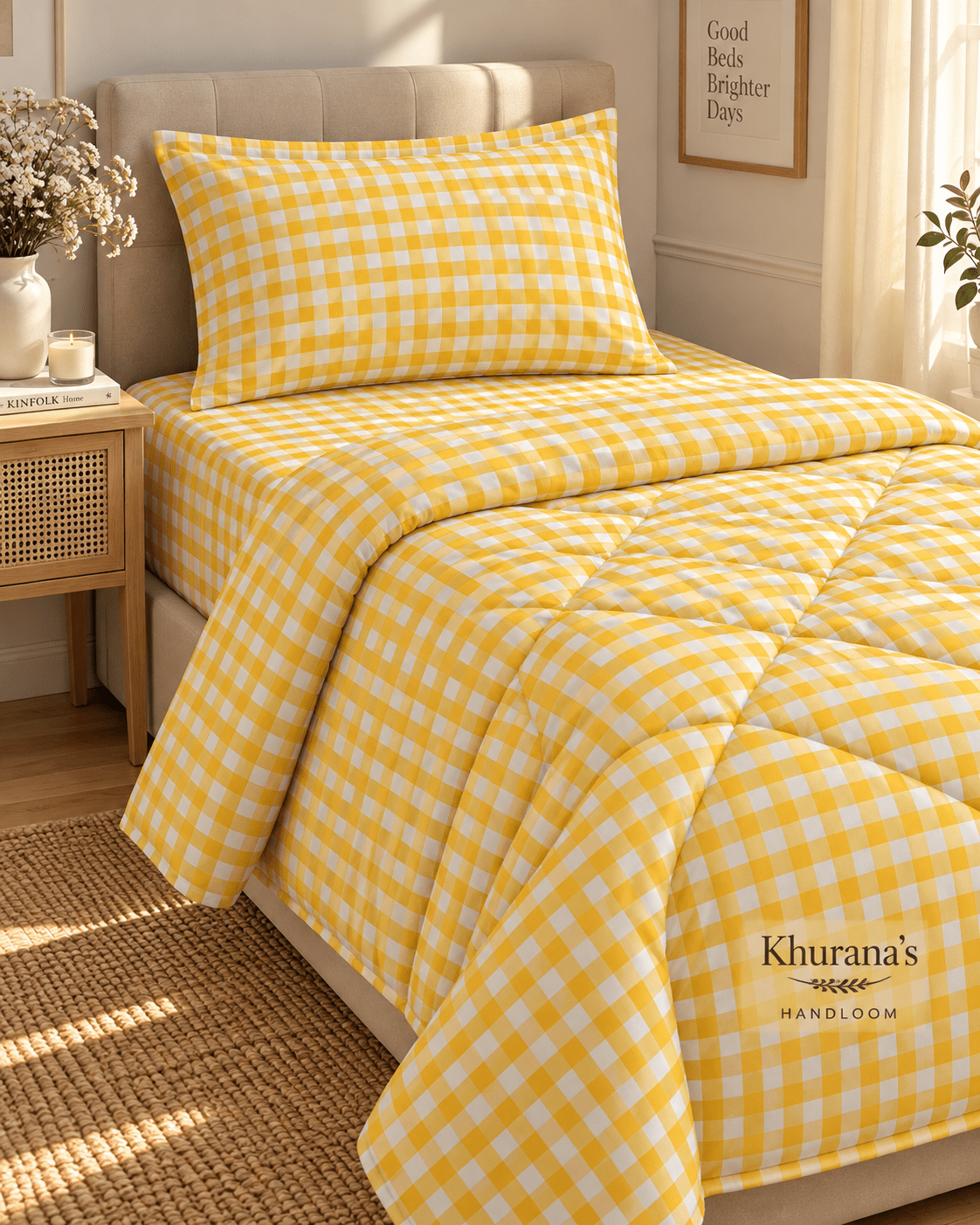 YELLOW GINGHAM | SINGLE BEDDING SET | SUPER SOFT |