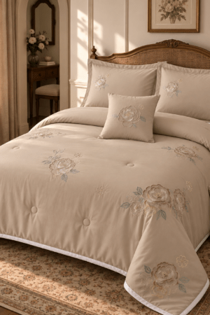 DUSTY BEIGE | 6 PIECE EMBROIDERED COMFORTER SET | BUTTER COTTON