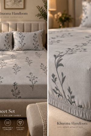 GREY | PURE COTTON | 72*78 inches | FITTED UPTO 12 inches | PURE COTTON