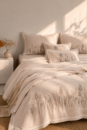 ORGANIC TEXTURE | 6 PIECE SET | KING SIZE | EMBROIDERY | ELEGANT | BEIGE