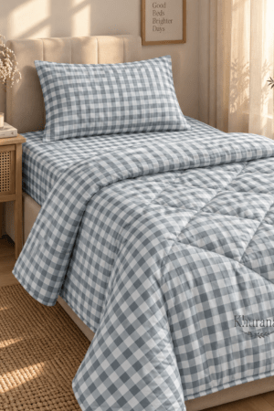 SINGLE BEDDING SET | BEDSHEET | PILLOW COVER | COMFORTER | GINGHAM CHECK