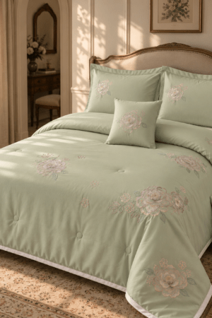 PISTA GREEN | EMBROIDERED COMFORTER SET | 6 PIECE SET | KING SIZE
