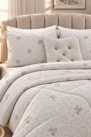 PINTEREST SET | TEXTURED COTTON | 1 KING SIZE PLAIN BEDSHEET | 2 DETAILED PILLOW CASES | 1 COMFORTER | 1 AESTHETIC CUSHION