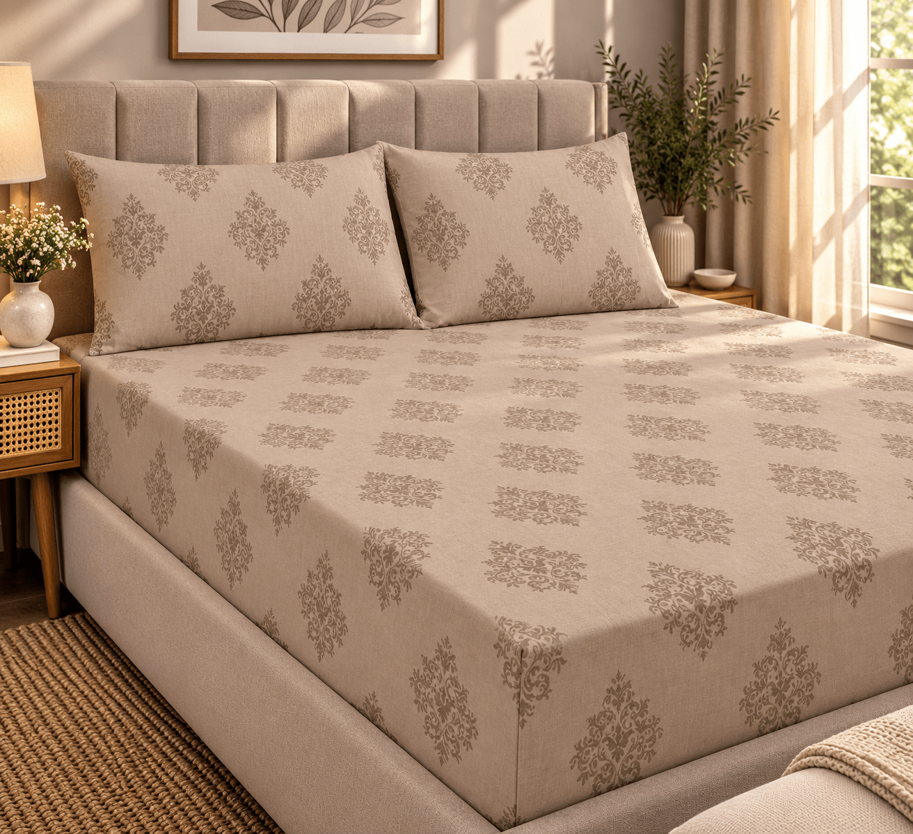 BEIGE | PURE COTTON | 72*78 inches | FITTED UPTO 12 INCHES | PURE COTTON