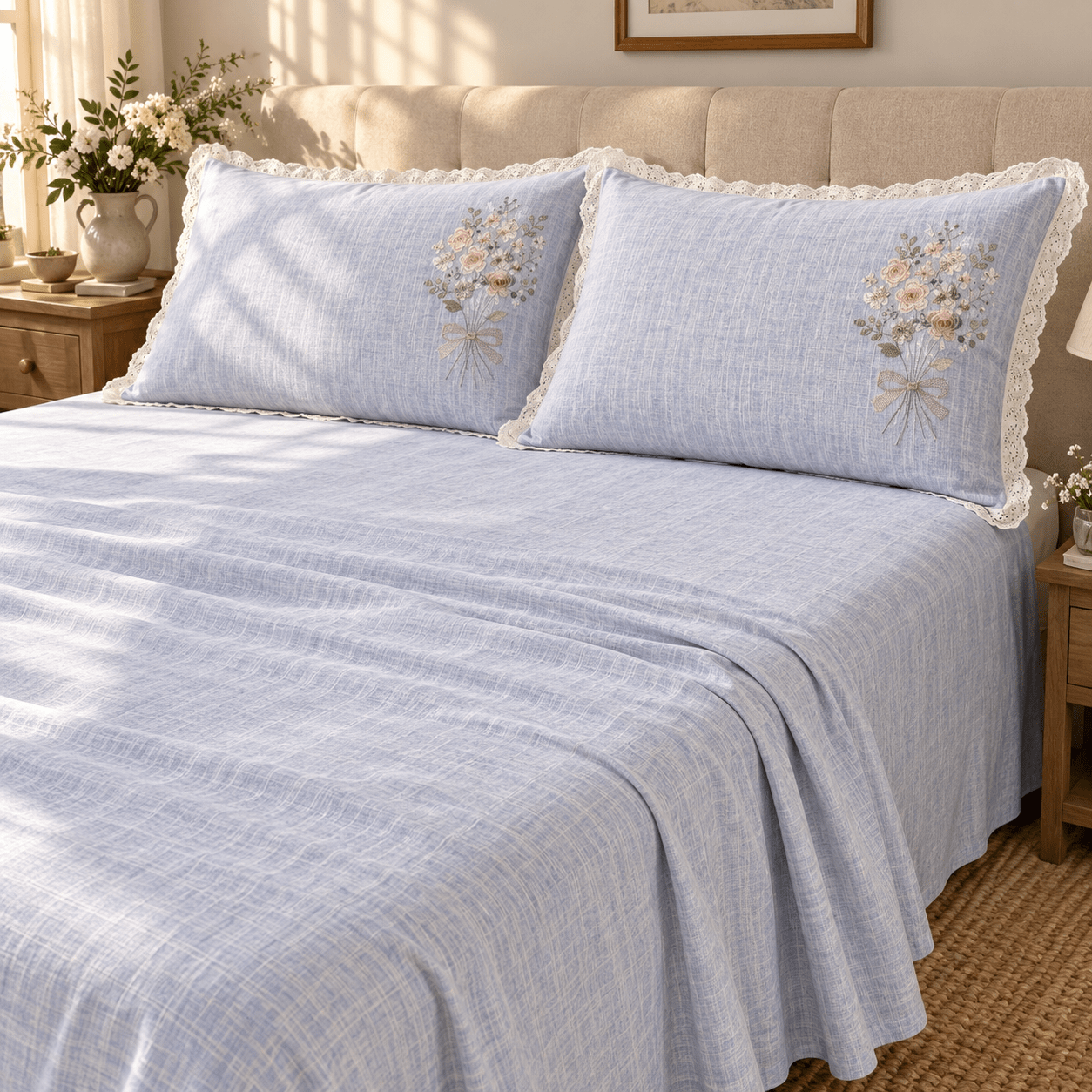ICE BLUE | LINEN TEXTURE | KING SIZE | BLUE MILANGE