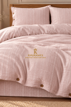DUVET COVER SET | LINEN TEXTURED | AESTHETIC BUTTONS | KING SIZE |  GIFT BOX | BABY PINK