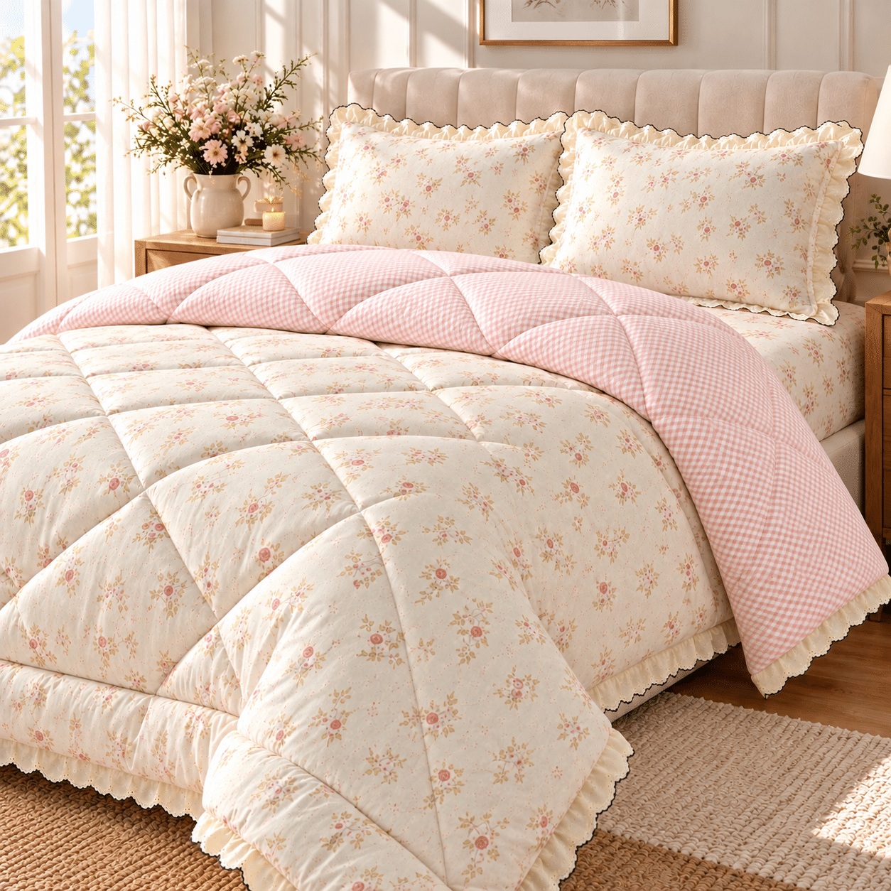 PINTEREST BEDDING | KING SIZE | CHICKEN LACE | 4 PIECE SET | WHITE & PINK
