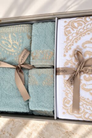 8 PIECE GIFT SET | EXCLUSIVE DESIGNS | 2 BATH TOWELS | 2 HAND TOWELS | 1 BEDSHEET | 2 EMBROIDERED PILLOWS