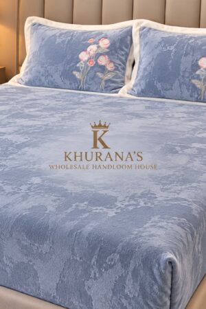 CLASSIC | WINTER BEDSHEET | KING SIZE | DESIGNER PILLOW CASES | EMBROIDERY | BLUE