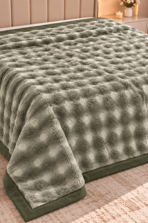 LIGHT FUR | AC BLANKET | DOUBLE BED | BUBBLE EFFECT | LIGHT GREEN