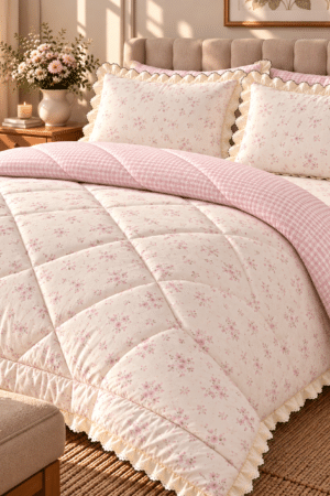 PINTEREST BEDDING | KING SIZE | CHICKEN LACE | 4 PIECE SET | IVORY & PINK