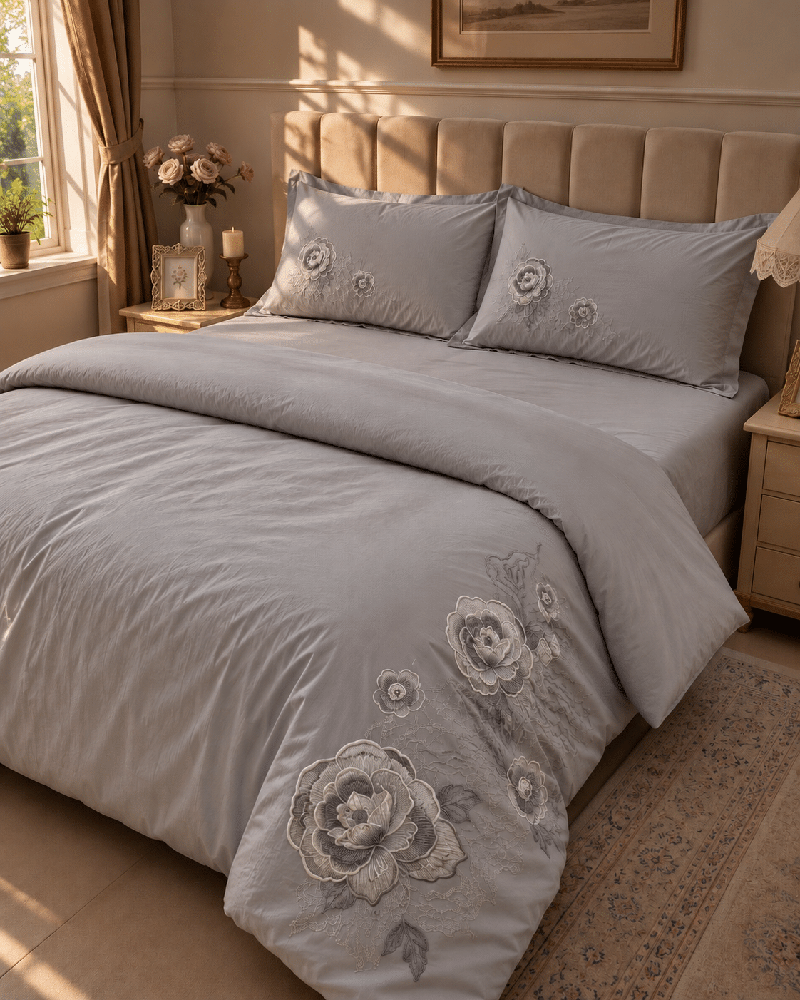 EXCLUSIVE SETS | PREMIUM PACKAGING | KING SIZE | 300 TC | EMBROIDERED SETS | DARK GREY