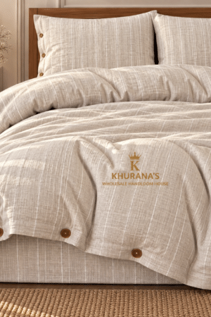 DUVET COVER SET | LINEN TEXTURED | AESTHETIC BUTTONS | KING SIZE | GIFT BOX | BEIGE