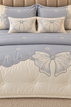 PINTEREST BOWS | 6 PIECE SET | BUTTER COTTON | EMBROIDERED SET | GREYISH