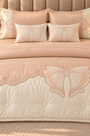 PINTEREST BOWS | 6 PIECE SET | BUTTER COTTON | EMBROIDERED SET | PEACHISH BEIGE