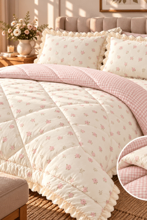 PINTEREST BEDDING | KING SIZE | CHICKEN LACE | 4 PIECE SET | WHITE & PINK