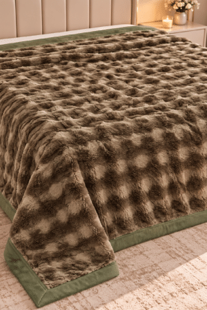 LIGHT FUR | AC BLANKET | DOUBLE BED | BUBBLE EFFECT | DARKER GREEN